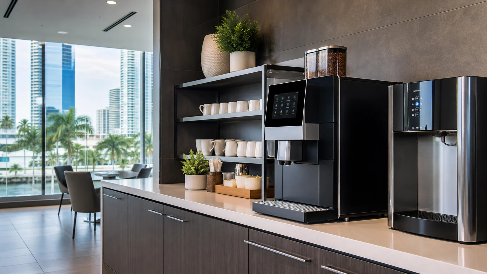 Commercial office coffee and water equipment in a Fort Lauderdale workplace