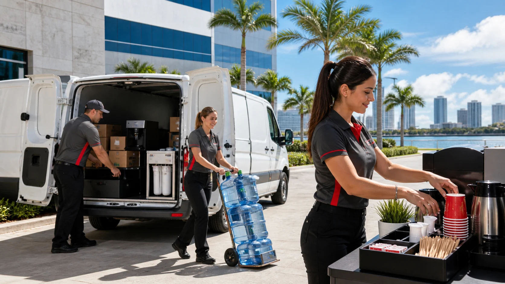 Local workplace refreshment service team serving South Florida businesses